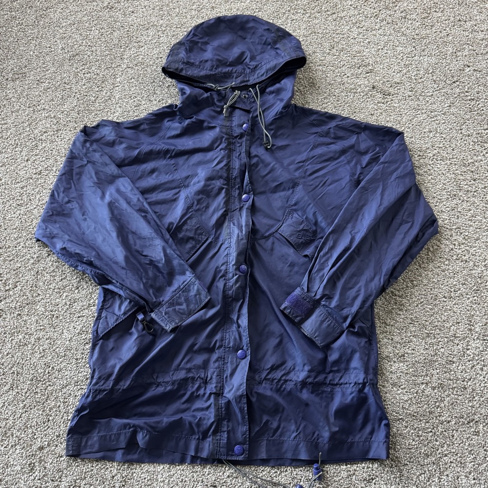 Eastern Mountain Sports Jacket Womens S Blue Hooded Lightweight Snap Windbreaker